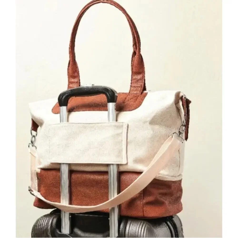 Graf Lantz Canvas & Leather Work + Travel‎ Bag | Cream Tan Carryall Crossbody